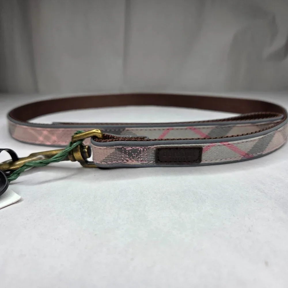 NWT Barbour Reflective Tartan Dog Lead Taupe/Pink 40